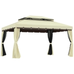Outsunny 9.5' x 13' Patio Gazebo, Aluminum Frame Double Roof Outdoor Gazebo Canopy Shelter with Netting & Curtains, Cream White