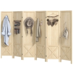 HOMCOM Wooden Room Divider with Pegboard Display, 6 Panel Folding Privacy Screen for Home Office, Natural Wood