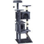 PawHut 54" Cat Tree, Multi-Level Cat Tower with Scratching Posts, Cat Condos, Bed, Platforms, Ramp, Toy Ball, Dark Grey