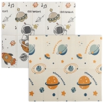 Qaba Foldable Baby Plat Mat, 77" x 69" Kids Floor Mat for Crawling and Learning, Astronaut & Planet Theme