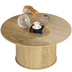 HOMCOM 31.5" Round Coffee Table, Nordic Style Center Table with Fluted Cylindrical Base for Living Room, Oak
