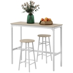 HOMCOM 3-Piece Counter Height Bar Table and Chairs, Dining Table and Chairs Set for 2, Pub Table and Chairs