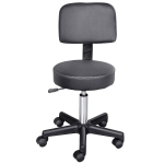 HOMCOM PU Leather Adjustable Rolling Stool, Round Swivel Drafting Stool with Back, Wheels, Black
