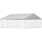 PawHut Heavy Duty Outdoor Dog Kennel with Waterproof Roof, Secure Latch, Chain Link Dog Run for Backyard, 19.7' x 19.7' x 8.9'