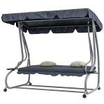 Outsunny 3-Seat Outdoor Patio Swing Canopy Chair, Converting Flat Bed with Adjustable Shade, Cushions, Cup Holder, Dark Grey