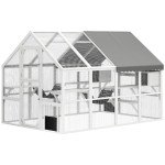 PawHut Outdoor Cat Enclosure Wooden Feral Cat House w/ Weatherproof Canopy, Bridges, Resting Boxes, Platforms, for 3-6 Cats