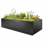 Outsunny 8 x 4 x 2ft Galvanized Raised Garden Bed, Reinforced Outdoor Planter Box with Open Bottom, Black