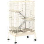 PawHut 47" Small Animal Cage, 4 Levels Large Rolling Metal Ferret Cage w/ 5.9" Deep Tray, Ramps, Water Bottle, Food Dish, Beige