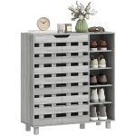 HOMCOM Shoe Cabinet, 21 Pair Shoe Storage Cabinet Organizer with 5-tier Double Door Cabinet and 5-tier Open Shelves, Light Grey