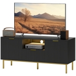 HOMCOM Modern TV Console for TVs up to 50 Inch, Entertainment Center with Smart RGB LED Lights and Soft Close Doors, Black