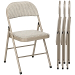 HOMCOM Set of 4 Metal Foldable Chairs, Linen Fabric Padded Folding Chairs with Cushion Seat and Open Back for Indoor, Beige