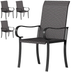 Outsunny Set of 4 Outdoor Wicker Dining Chairs with Armrest, Steel Frame, Highback and Deep Seating, Brown