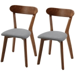 HOMCOM Dining Chairs Upholstered Linen-Look Kitchen Chairs Rubberwood Legs Set of 2 Grey and Brown