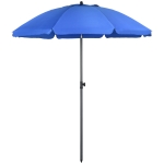 Outsunny 6ft Beach Umbrella, Outdoor Sun Shade Parasol with Push Button Tilt, Ruffled 
 UV50+ Vented Canopy, Blue