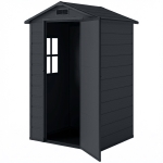Outsunny 4' x 3' Plastic Garden Shed with Floor, Outdoor Small Shed with Lockable Door, Window and Vent, Dark Grey