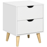 HOMCOM Modern Bedside Table, Nightstand with 2 Drawers and Pine Wood Legs for Bedroom, Living Room, White