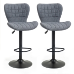 HOMCOM Bar Stools Set of 2, Adjustable Height Swivel Bar Chairs, Linen-feel Fabric Upholstered Kitchen Counter Stools with Wide Seat, Back and Footrest, Grey