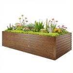 Outsunny 8' x 4' x 2' Raised Garden Bed, Galvanized Planter Box for Growing Flowers, Herbs and Vegetables Dark Brown Wood Effect
