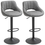 HOMCOM Bar Stools Set of 2, Swivel Counter Height Barstools with Adjustable Height and Cutout Back, Faux Leather Upholstered Bar Chairs with Round Metal Base and Footrest, Grey