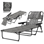 Outsunny Folding Lounge Chair w/ Reclining Back, Mixed Grey