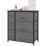 HOMCOM Dresser with 7 Drawers, Chest of Drawers with Metal Frame, Fabric Dresser for Living Room, Dark Grey