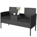Outsunny Patio Furniture w/ Mid-Table PE Rattan Loveseat w/ Cushion, Black