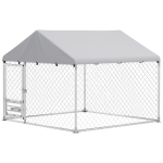 PawHut Outdoor Dog Run w/ Adjustable & Rotating Bowls, Water-Resistant UV-Resistant Cover, Secure Lock, 6.6' x 6.6' x 5.1'