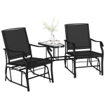 Outsunny Double Patio Glider Chair with Glass Top Center Table, Outdoor Glider Loveseat with High Back,  All Weather Breathable Mesh Fabric for Garden, Backyard, Deck, Black