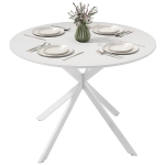 HOMCOM 40" Round Kitchen Table for 4, Industrial Dining Table with Steel Legs for Dining Room, White Oak