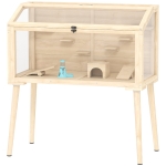 PawHut Wooden Hamster Cage, Hamster Habitat with Openable Top, Seesaws, Platforms, Water Bottle for Gerbils, 43.3"x20.5"x39.8"