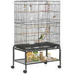 PawHut 52" Bird Cage with Rolling Stand, Toys, for Budgies Canaries Black
