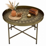 HOMCOM Coffee Table for Living Room, 24" Round Center Table with Hammered Tray Top and Metal Frame for Bedroom, Gold