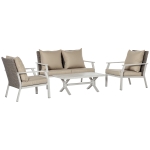 Outsunny 4 Pieces Patio Furniture Set with Cushions, Outdoor Wicker Conversation Sofa Sets, Aluminum Frame Sofa Sets for Backyard, Poolside, Garden, Beige