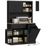 HOMCOM 69" Pantry Cabinet with Charging Station, Kitchen Cabinet with Microwave Stand, Tilt-Out Trash Can Cabinet, Black