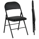 HOMCOM Set of 2 Metal Foldable Chairs, PU Leather Padded Folding Chairs with Cushion Seat and Open Back for Indoor, Black