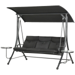 Outsunny 3 Seat Outdoor Swing Chair Steel Swing Bench Porch Swing With Adjustable Canopy & Coffee Tables & Cushion for Patio Garden, Black