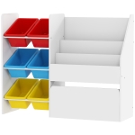 Qaba Kids Bookshelf and Toy Storage, 3-Tier Bookcase with 6 Removable Bins and Box for Toddler Nursery Playroom, Multi