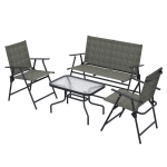 Outsunny Outdoor 4 Pieces Patio Furniture Set, Garden Set with Two Foldable Armchairs, a Loveseat & Glass Top Table, Mixed Brown