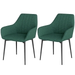 HOMCOM Dining Chairs Set of 2, Upholstered Linen Fabric Accent Chairs with Metal Legs, Dark Green