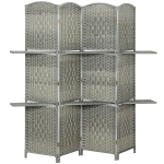 HOMCOM 6 FT Privacy Screen, 4 Panel Room Divider with Shelves for Living Room Bedroom Home Office, Grey
