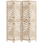 HOMCOM 4 Panel Room Divider, Detachable Folding Privacy Screens with Palm Leaf Design for Home Office, Natural Wood Finish