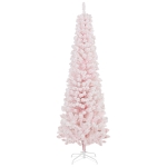 HOMCOM 6ft Flocked Christmas Tree, Pencil Christmas Tree with Realistic Branch Tips, Folding Metal Stand, Pink