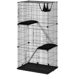 PawHut 3-Tier Cat Cage Indoor, Detachable Metal Wire Kennel withwith Hammock, Platform, Tray and Cushion for 1-2 Kittens