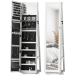 HOMCOM 360° Swivel Jewelry Armoire, Lockable Mirror Jewelry Cabinet with Built-In Small Mirror, White