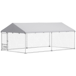 PawHut Outdoor Dog Run w/ Adjustable & Rotating Bowls, Water-Resistant UV-Resistant Cover, Secure Lock, 13.1' x 7.5' x 5.2'