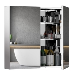 HOMCOM Wall Mounted Bathroom Cabinet with Mirror, Bathroom Medicine Cabinet with Mirror, 2 Doors and 3-tier Shelving, Silver