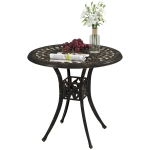 Outsunny 30-inch Round Patio Dining Table with Umbrella Hole Cast Aluminium Outdoor Bistro Table, Brown