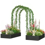 Outsunny Metal Raised Garden Bed with Trellis, Galvanized Garden Bed Kit Outdoor Garden Box with Trellis, Black