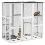 PawHut Large Outdoor Catio Enclosure, Wooden Cat Patio with 6 Balanced Platforms and Asphalt Roof, 70.9" x 38.6" x 70.9", White