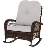 Outsunny Outdoor Wicker Rattan Rocking Chair Patio Rocker with Thick Cushions for Garden Backyard Porch, Light Mixed Brown